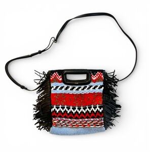 Maje M Bag Wool Knit Sweater Leather Fringed Convertible Crossbody Handbag Purse